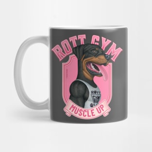 Fun Rottie Dog with pink design going to muscle up at rott gym Mug